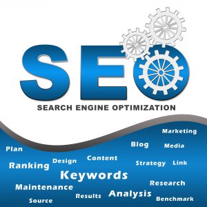Seo with Gears and Keywords Square